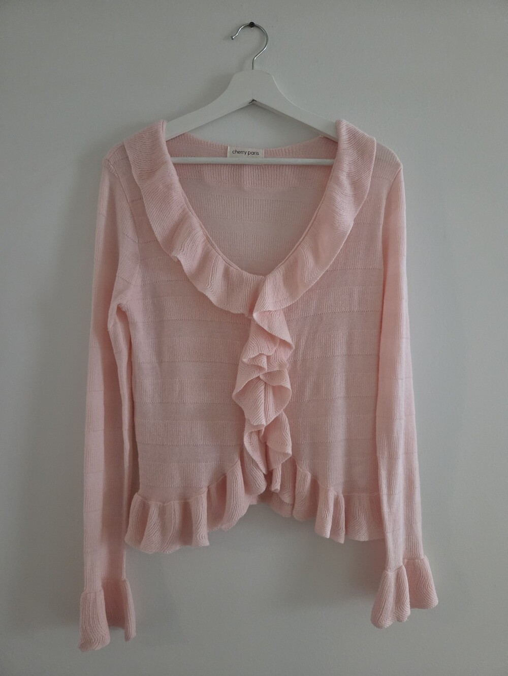 Soft Pink Ruffle Knit Cardigan - Picture 4 of 11